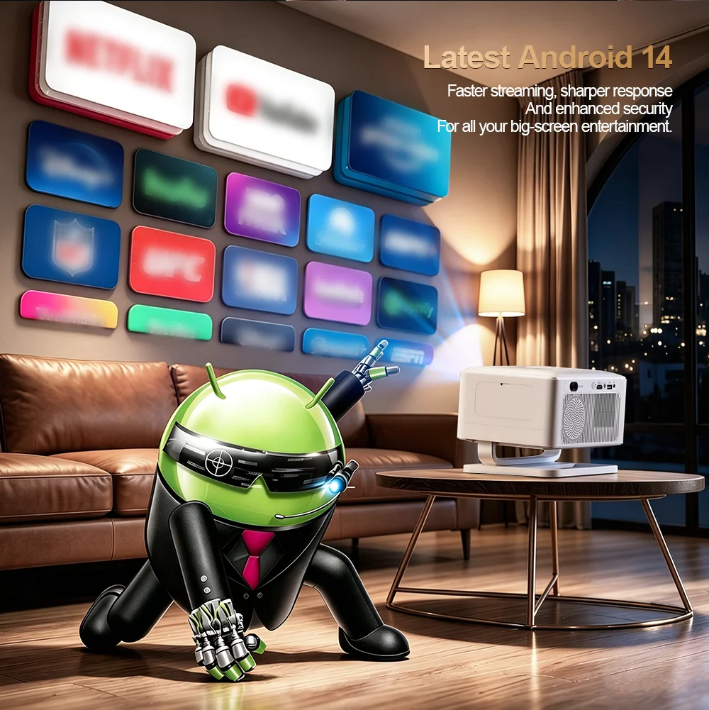 PROGAGA PG380 4k Full HD 1080P 1200Ansi Projetor Smart Android 14 Mini Portable Video Beam Projector PK PG370 Smart Home Theater