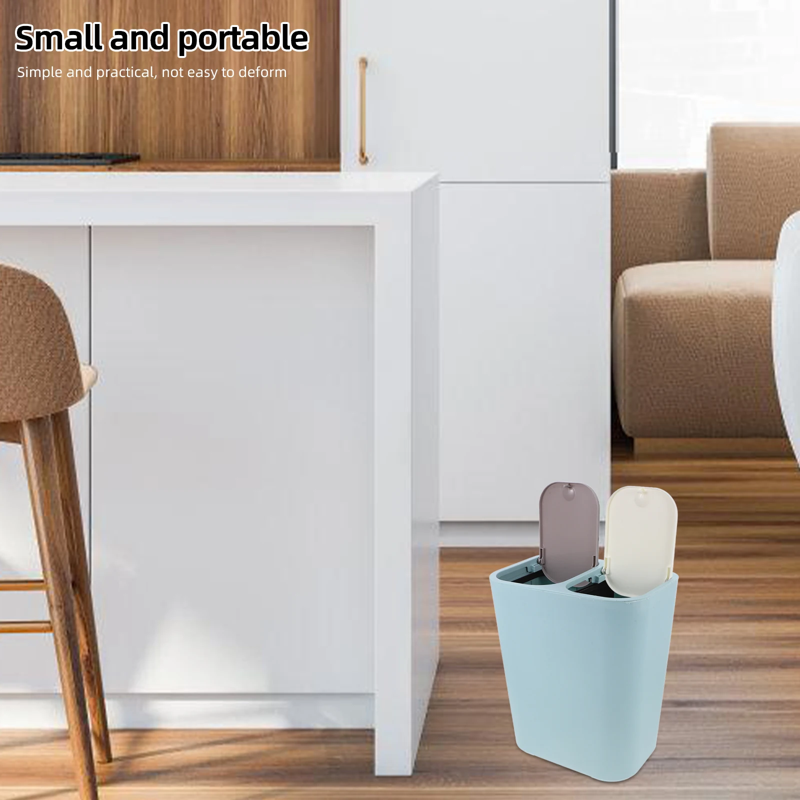 

2 Compartments Lidded Trash Can Garbage Bin Kitchen Wet Separation Plastic Pp Material Easy Clean Home Bedroom Kitchen