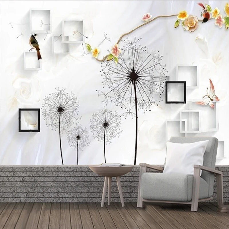 Modern Minimalist Geometric Nordic Dandelion Flower Branch Butterfly Silhouette Beautiful Corridor Flower Exhibition Wall Sticke