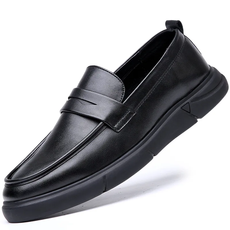 Genuine Soft Cow Leather Men Soft Anti-slip Shoes Elevator Design Platform Sneakers Man Loafers Male Moccasins Driving Flats