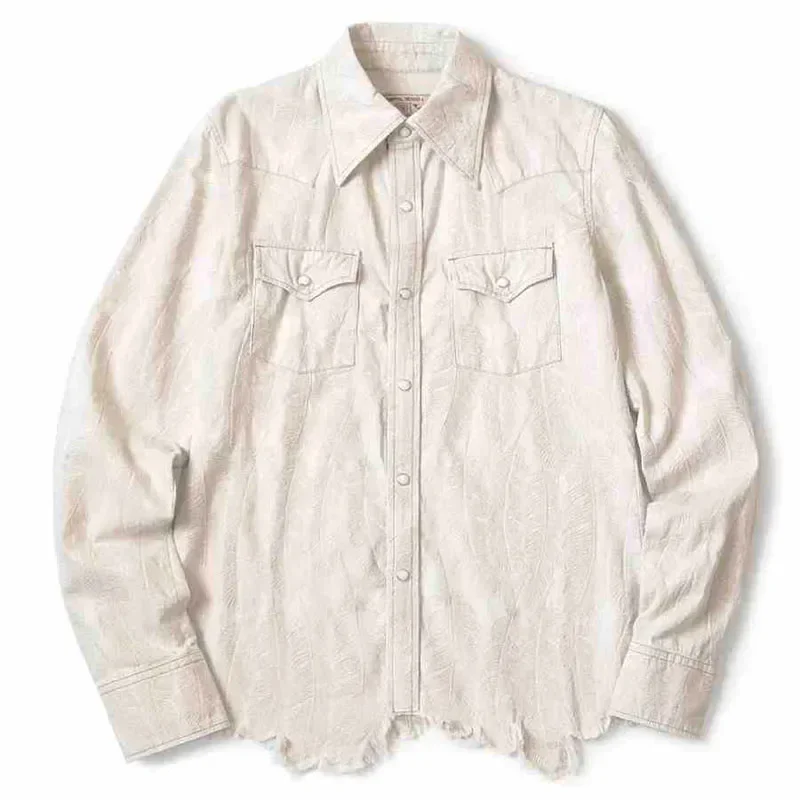 

24AW KAPITAL Hirata and Hongri Japanese Retro Casual Feather Embroidered White Denim Loose Long Sleeved Shirt