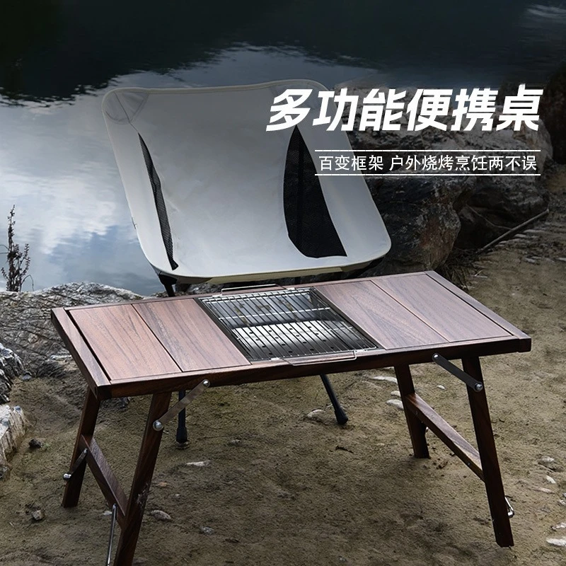 Mesas e cadeiras dobráveis mesa de acampamento portátil mesa de churrasco ao ar livre praia jantar nogueira