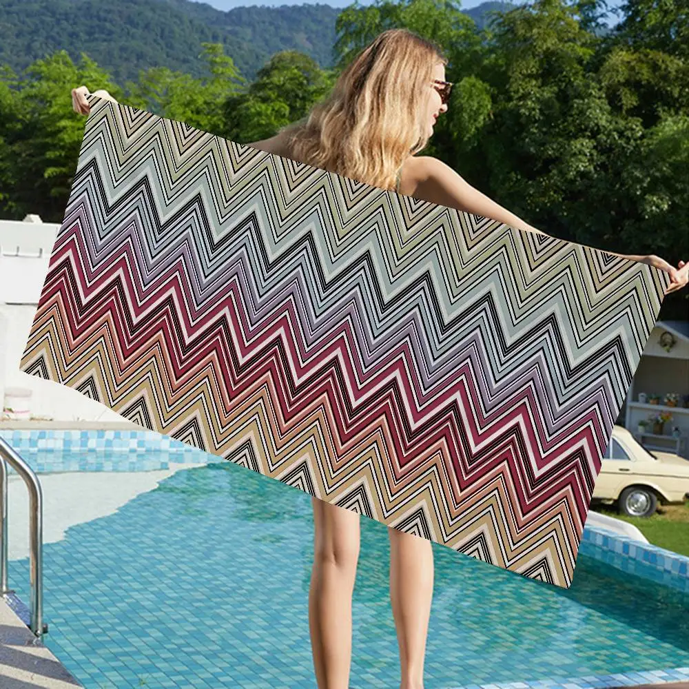 Geometric Zig Zag Wave Microfiber Printed Beach Towel Mountain Climbing Yoga Beach Swimming Running Absorbent Soft Towel