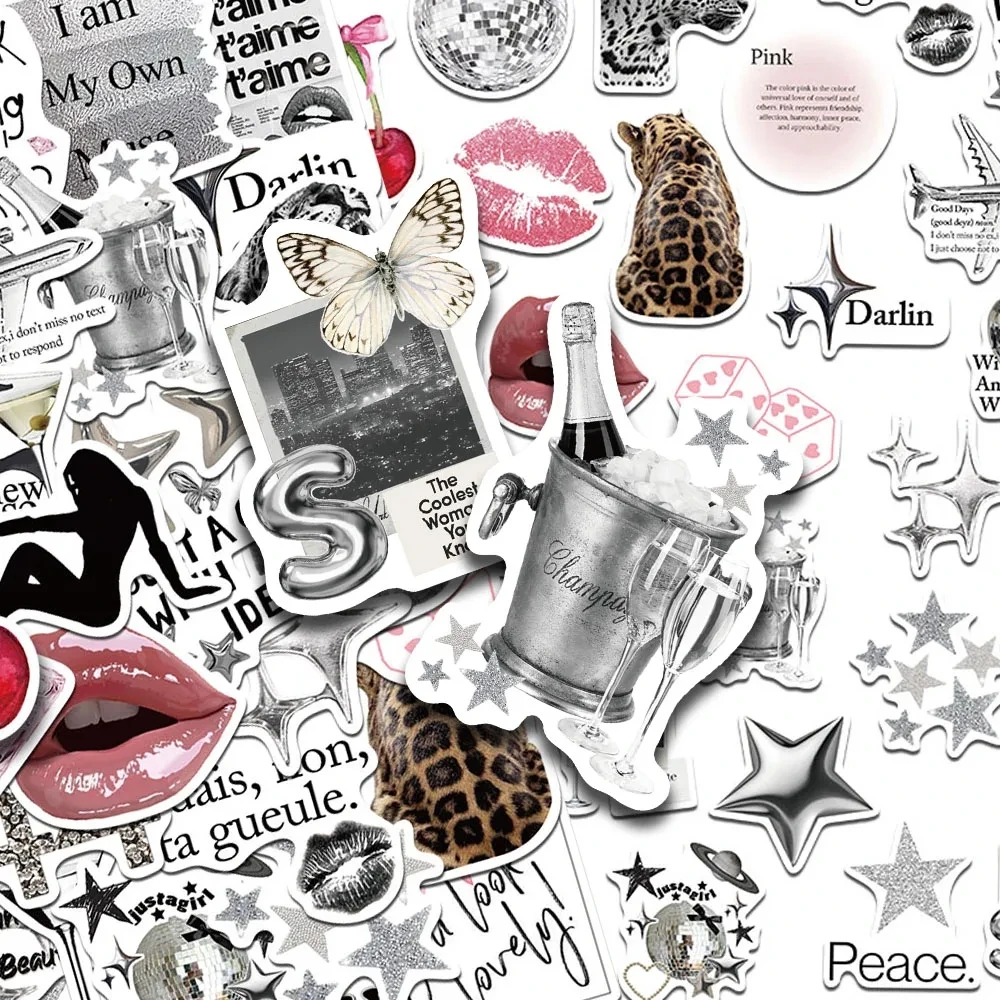 50Pcs Silver Lucky Stickers Decals For Phone Laptop Scrapbook Suitcase Helmet DIY Cartoon Aesthetic Stickers Creative Gifts