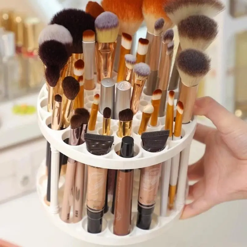 45 Hole Rotating Cosmetic Brush Holder Clear Visible Makeup Brush Organizer for Home Bathroom Vanity Countertop
