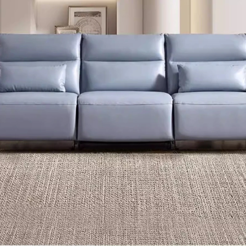 Leather Sofa Living Room Straight Row Large Apartment First Layer Cowhide Modern Simple Electric Function