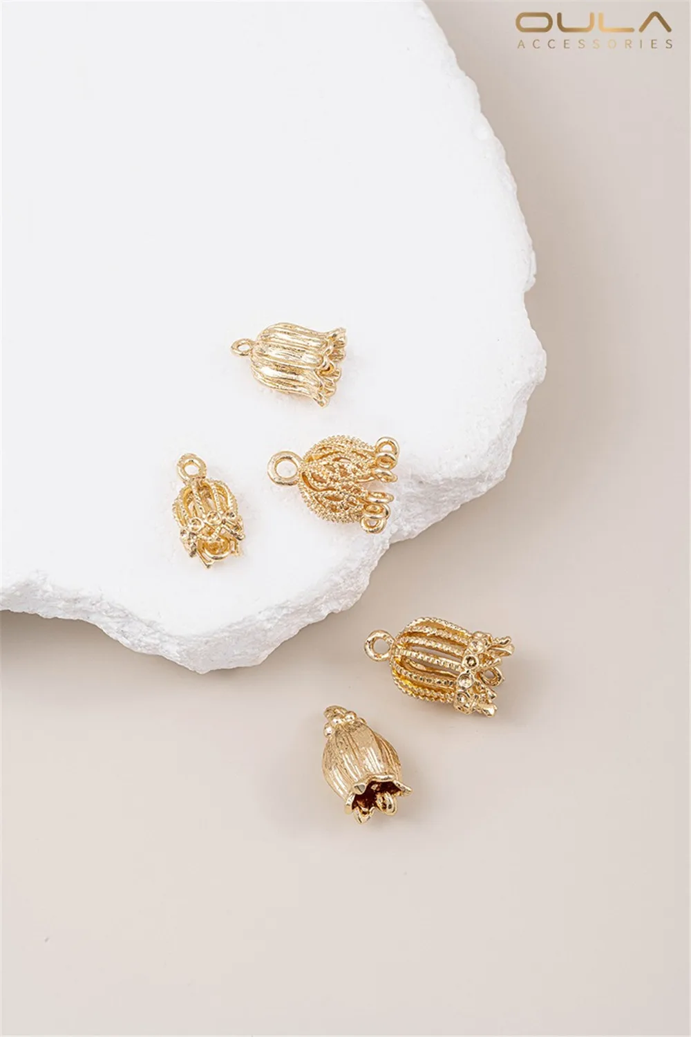 

14K Gold-plated Tassel Flower Hat Lily Flower Cap Flower Stand Diy Earrings Hairpin Headwear Step Pendulum Wall Clock Material