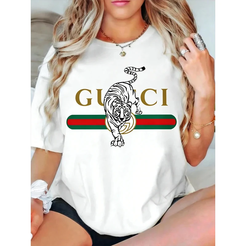 Women Summer Short Sleeve T-shirt Casual Tiger Print Tee Tops Female Fashion O-Neck Women T-shirts
