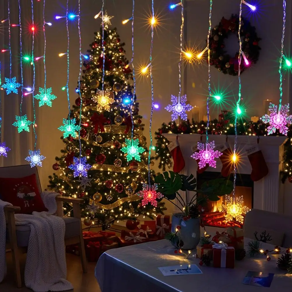 

Christmas Snowflake LED Curtain Lights 8 Modes Plug-in String Lights For Home Window Christmas Tree Holiday Party Decor Sup D7S2