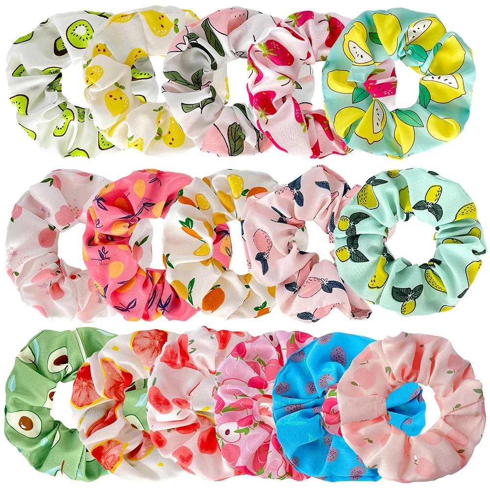 

16Pcs Women High Elastic Hair Band New Fruit Pattern Scrunchie Ponytail Holder Rubber Bands Simple Hair Accessories for Children