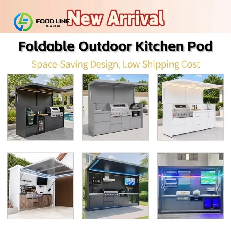 304 Stainless Steel Modular Outdoor Kitchen Pod Customized Foldable Heat Resistant Hydraulic Lid for Patio Backyard Use