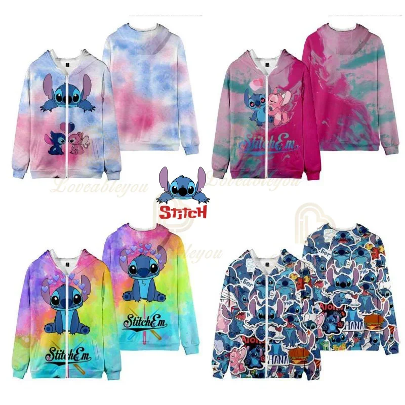 Dis Stitch Zipper Jacket Hoodie Lilo and Stitch Polyester Casual Coat Cosplay Costumes Boys Girls Sportswear Pullover