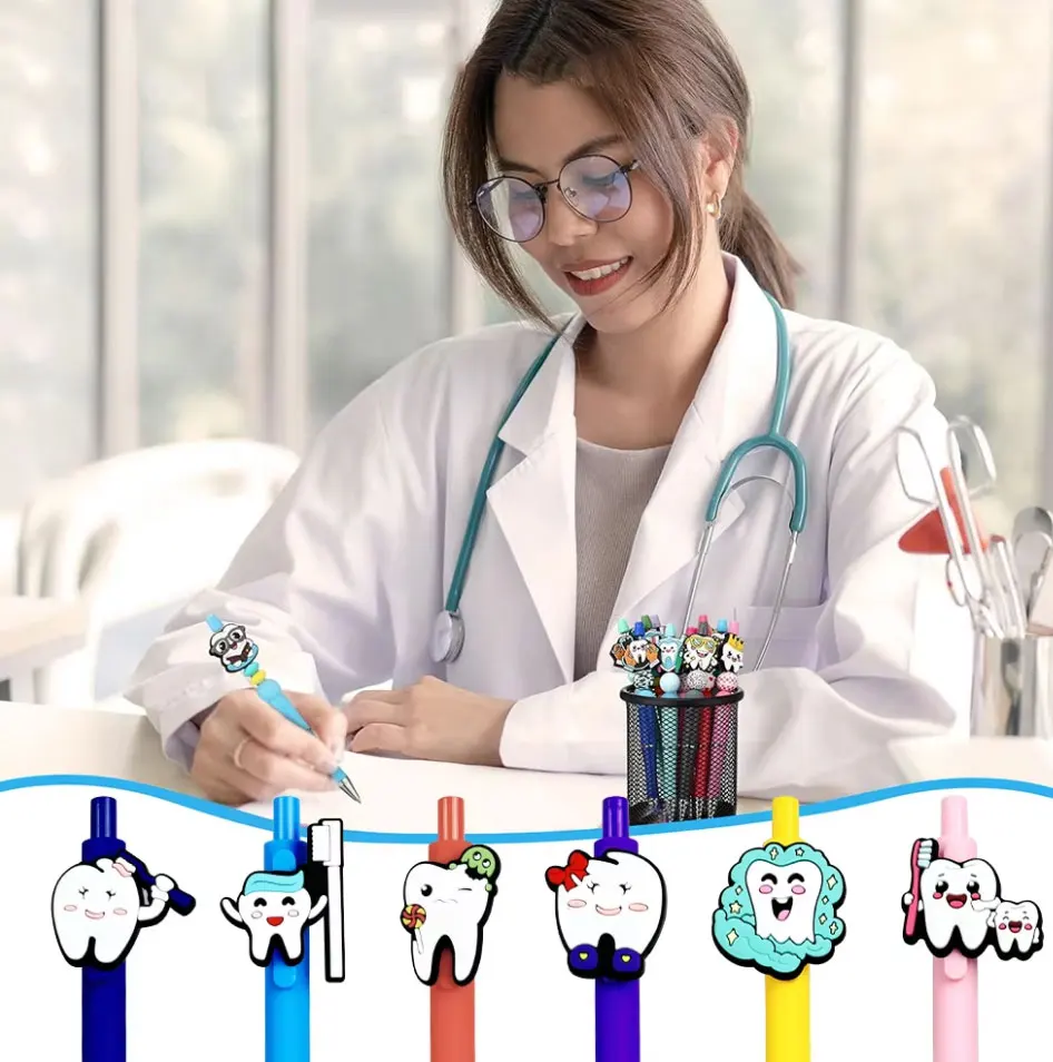 10pcs Dental Creative Teeth Shape Cute Cartoon Tooth Pattern Ballpoint Pens Dentist Gift For Kids Clinic Writing Gift Supplie