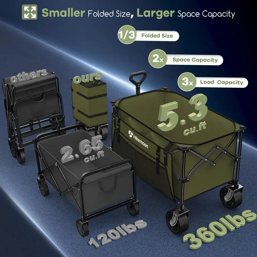 

Collapsible Wagons Carts Foldable, 360LBS Heavy Duty Folding Beach Cart with Big AllTerrain Wheels, Portable Utility Wagon for G