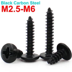 20/50/100pcs M2.6 M3 M3.5 M4 M5 Black Carbon Steel Cross Recessed Mushroom Head Phillips Truss Head Self Tapping Screw L:5-50mm
