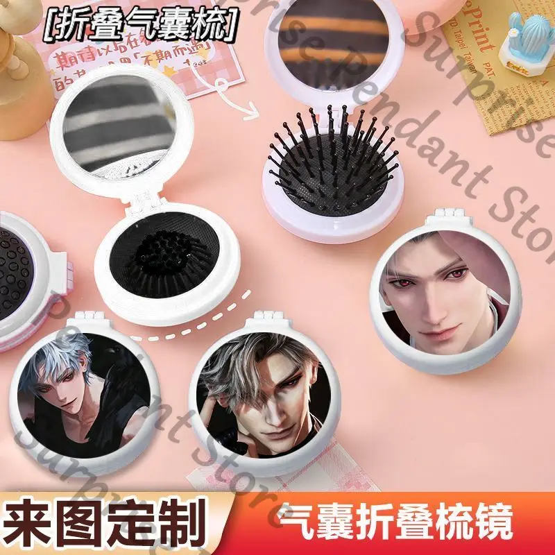 مشط وسادة هوائية قابلة للطي من لعبة الحب والمساحة العميقة، جلب مرآة مكياج محمولة على مشط تدليك صغير للطلاب
