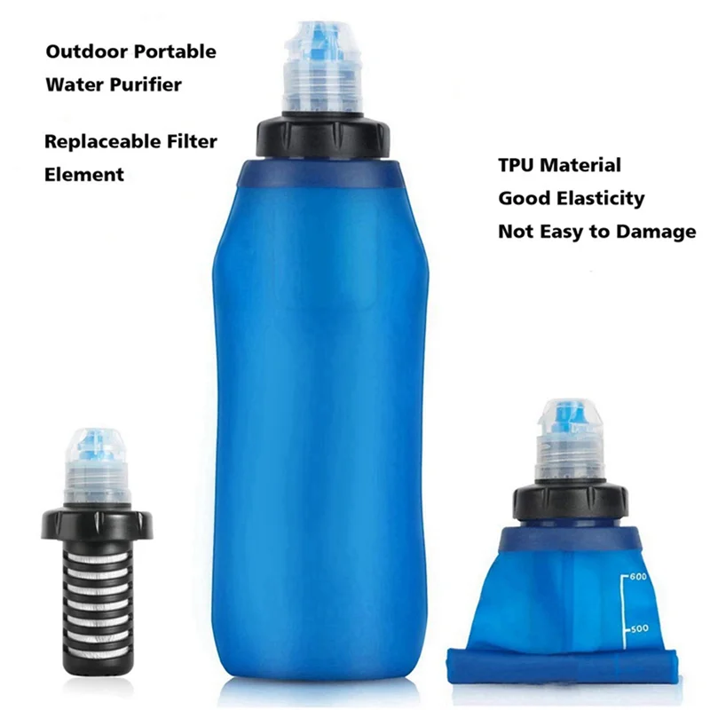 

A06F-4X 500Ml Water Filter Bottle Water Filter Straw Soft Folding Outdoor Filtered Water Bag For Sport Camping Hiking Cycling