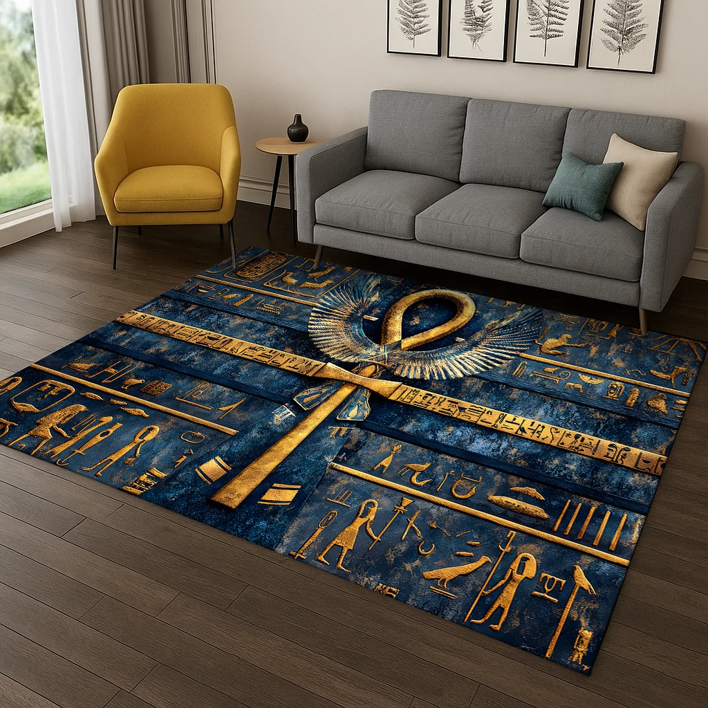 Ancient Egyptian Mythological Pharaoh Sign Carpet Rug for Home Bedroom Living Room Sofa Doormat Decor,Area Rug Game Non-slip Mat
