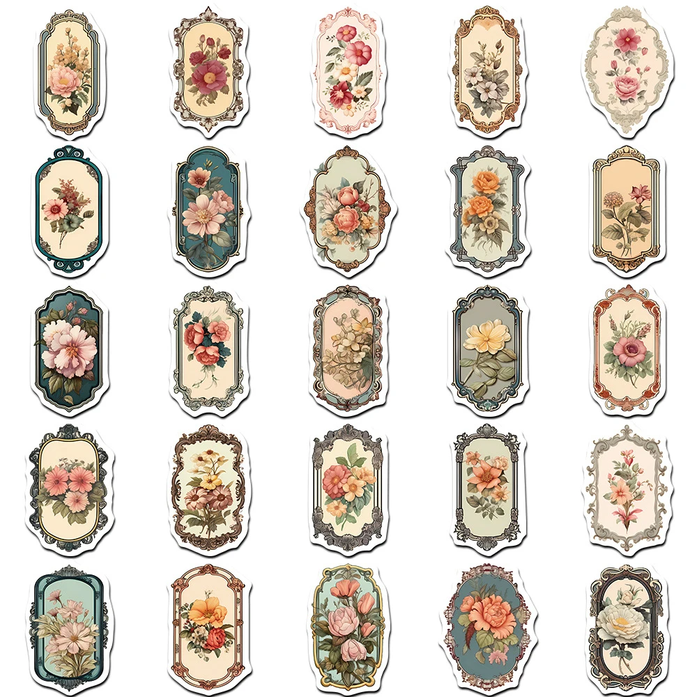 10/30/50pcs Vintage Flower Mirror Graffti Stickes Retro Decals DIY Laptop Phone Notebook Diary Decoration Sticker for Kids Toys