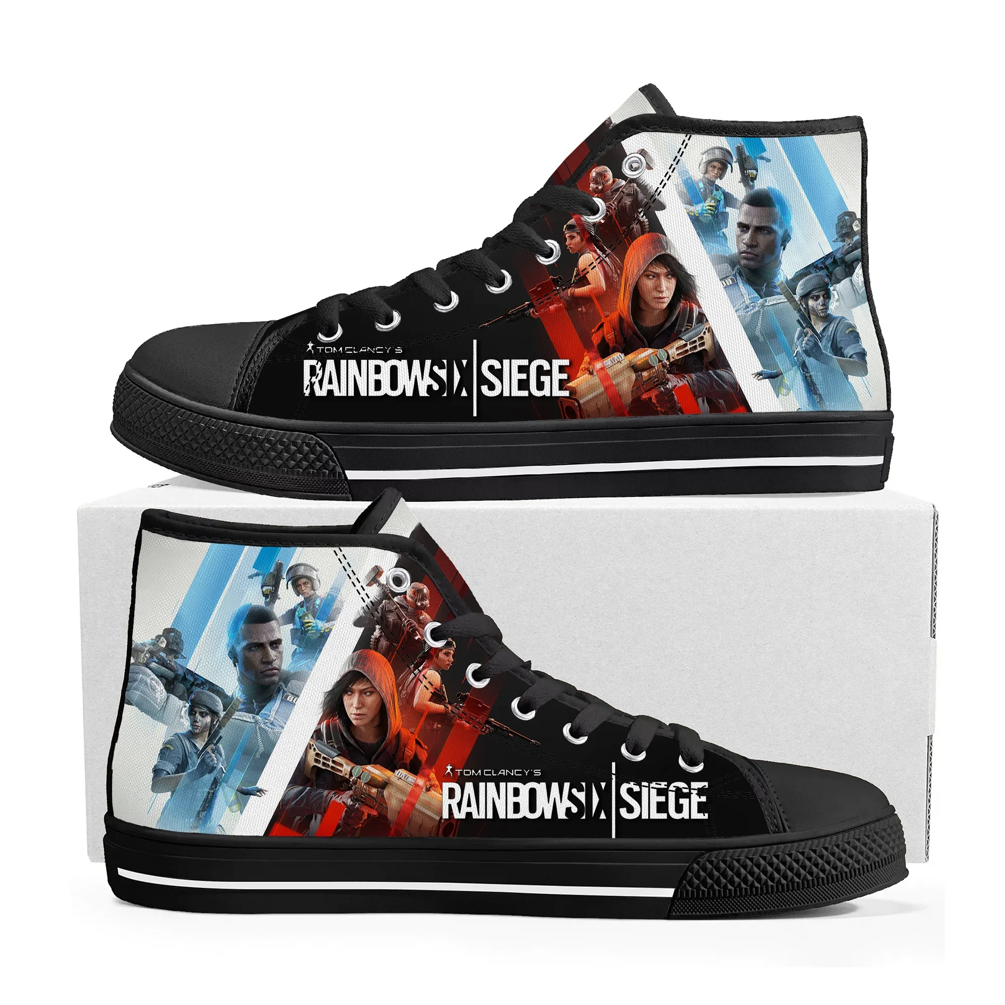 Anime Cartoon Game Siege Rainbow Six High Top Sneakers Men Women Teenager High Quality Canvas Sneaker Custom Built Couple Shoes