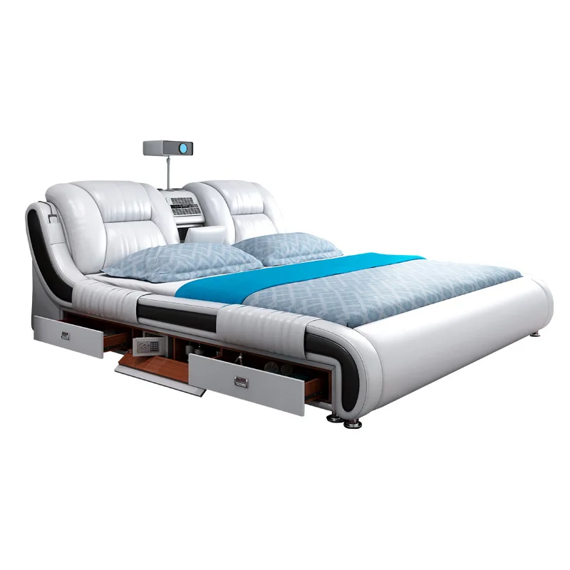 

//Excellent Storage Rich Leather Bed Spacious Upholstered Bed Light Luxury With Loudspeaker And Massage