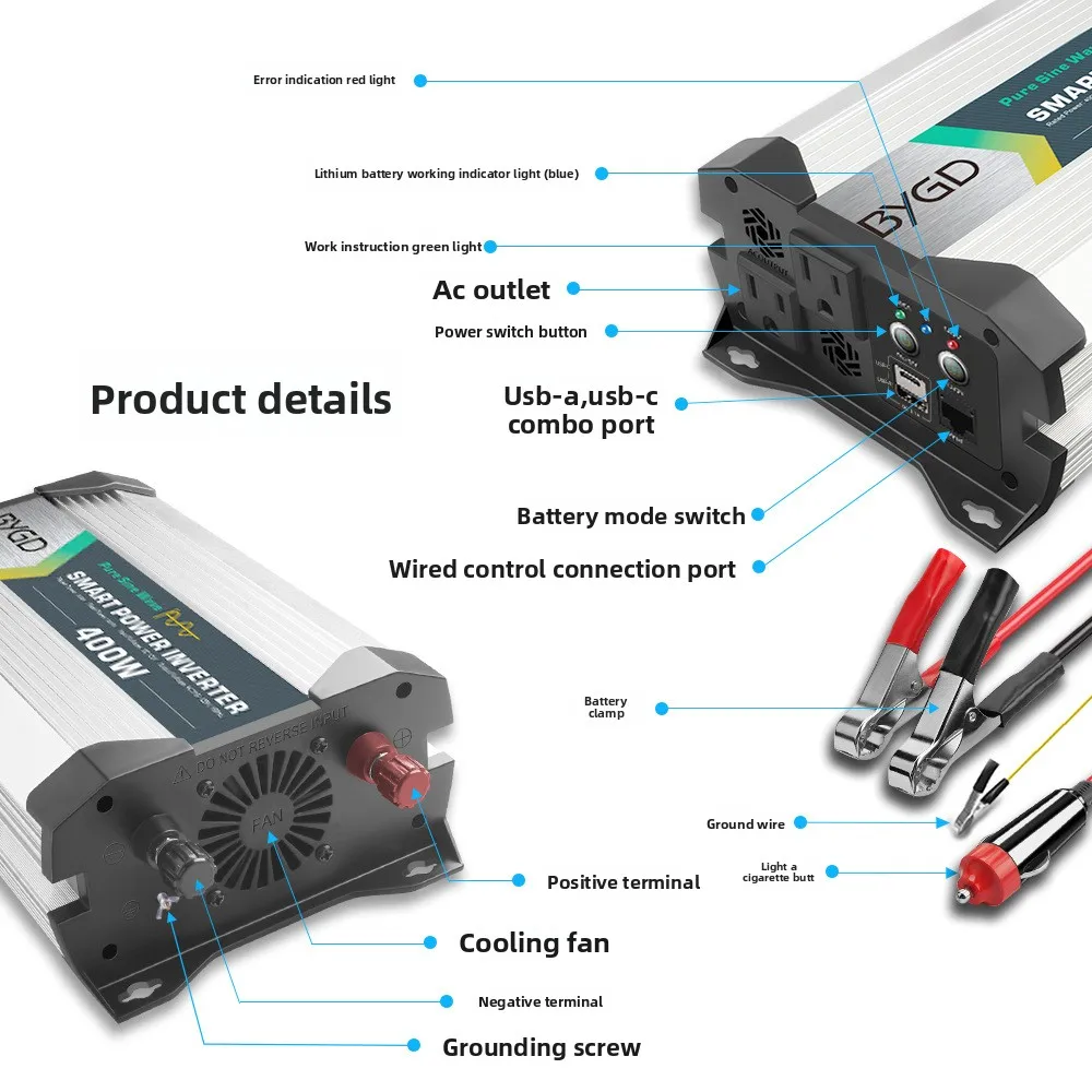 12V To 110V US Standard 400W Pure Sine Wave Car Inverter High Power Power Converter