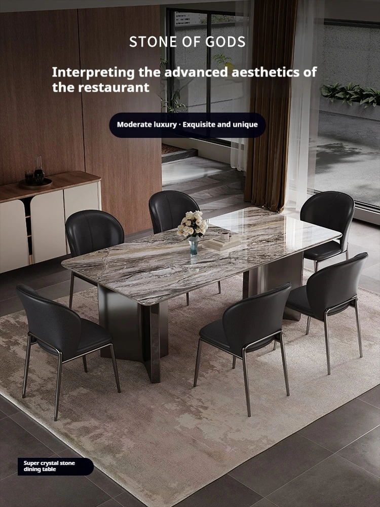 

Modern Italian Style Dining table Set Luxury Super Crystal Stone Table with Natural Marble Top, Custom Rectangular Dining Table