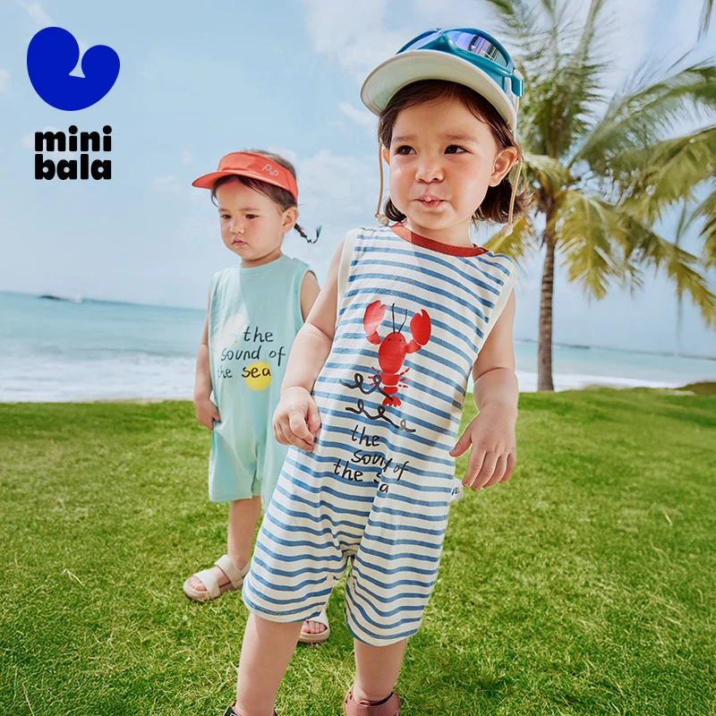 

Mini Bala Romper Unisex Cotton Bodysuit Loose Fit Color Block Quick Dry Moisture-Wicking Playwear Summer Outfit Newborn Infant