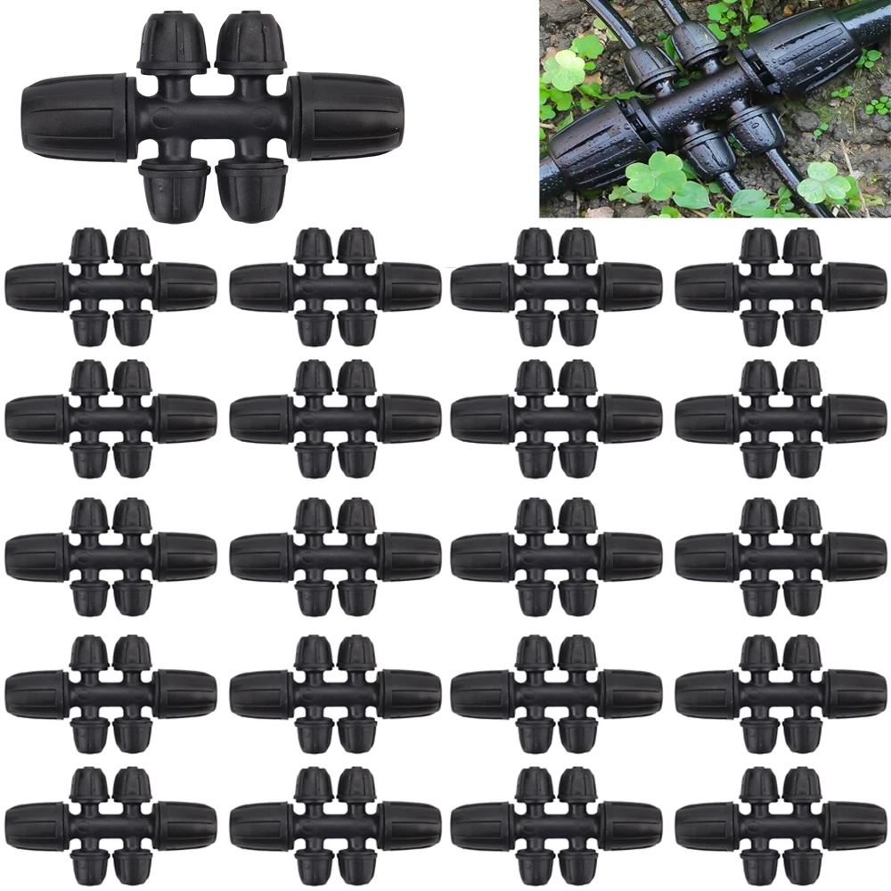 6-Way Barbed Connector Black Barbed Lock Irrigation Connector Garden Irrigation Fitting Multi-Purpose Application
