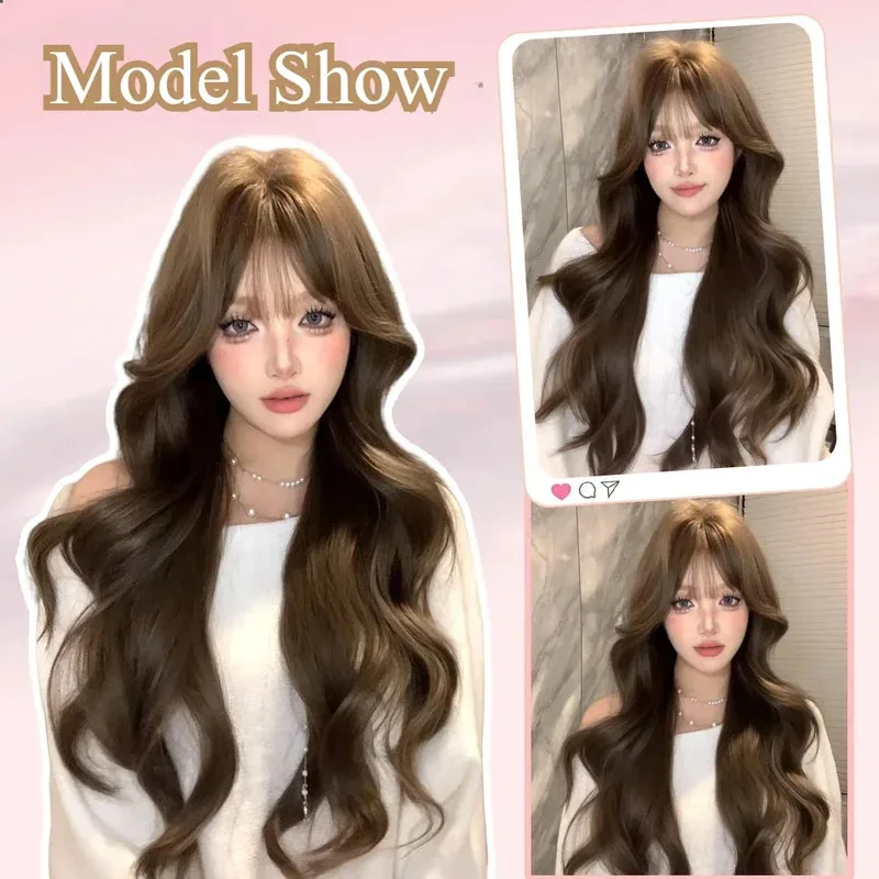 Perruque brune Heartthrob cheveux longs bouclés doux vent mignon quotidien élégant perruques JK doux soeur naturel synthétique Headbang perruque
