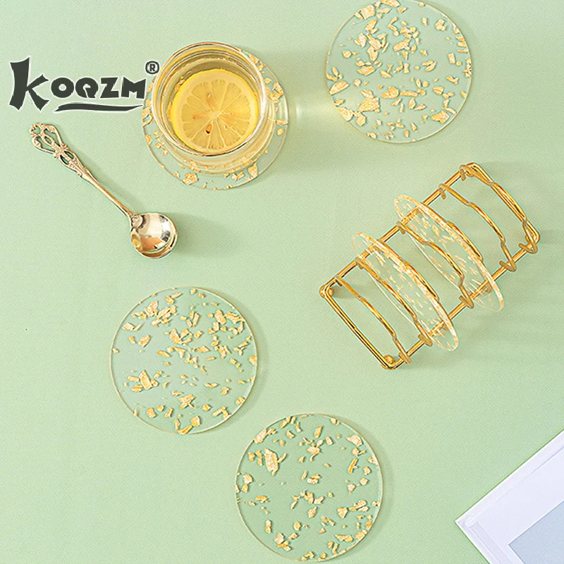 New Heat Insulation Cup Coaster Attractive Elegant Gold Foil Decor Acrylic Mat Anti-cracking Cup Pad Coffee Table Decor