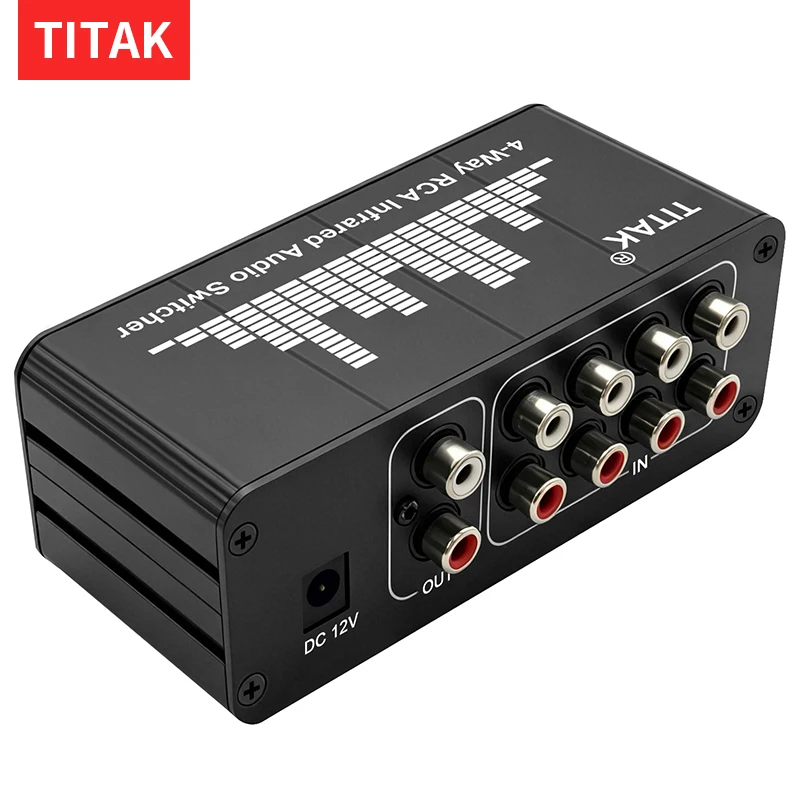 4CH Stereo Audio Switcher with IR Remote 4-in-1-out AV Signal Source Selector for CD Player Home Theater System