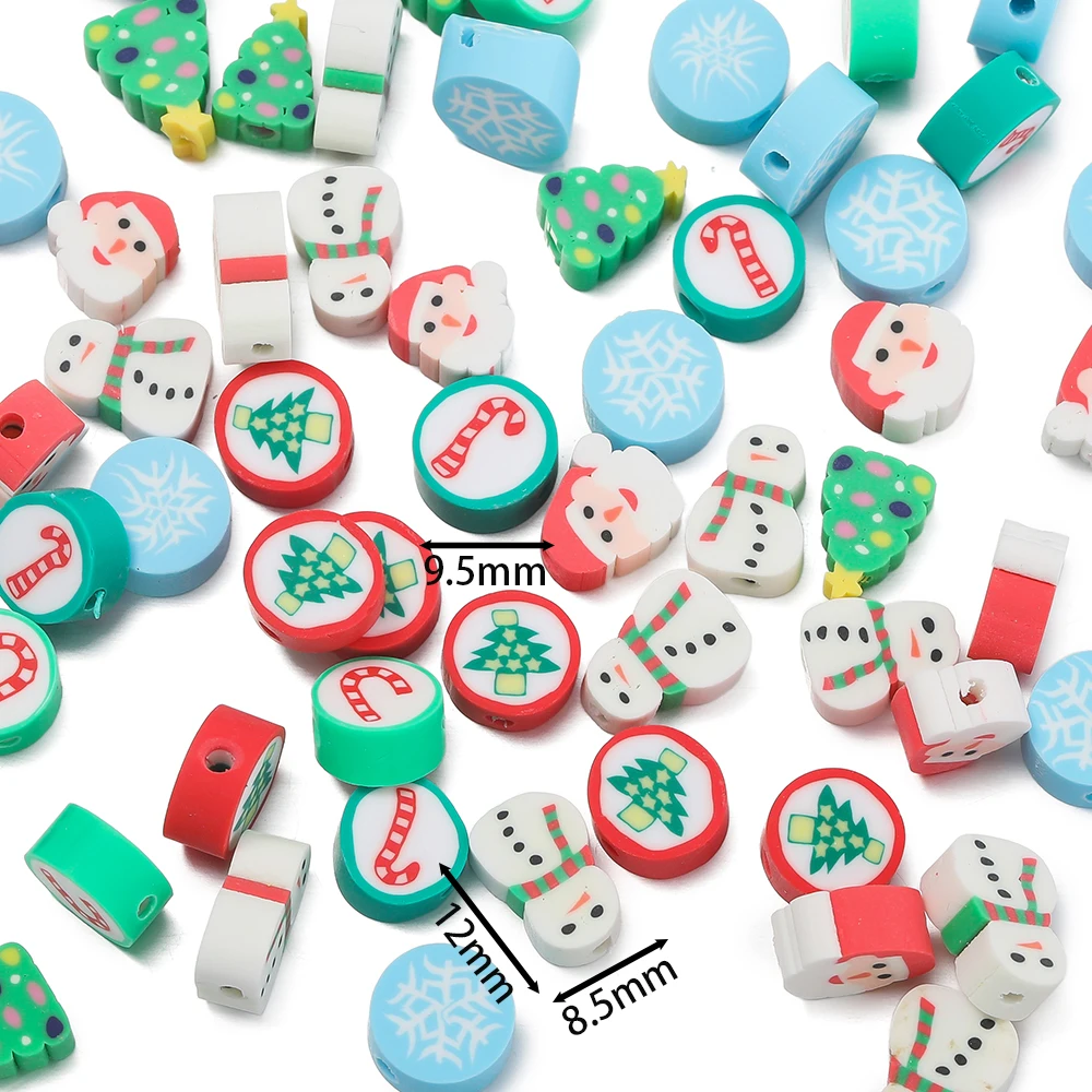 50/100pcs Clay Flat Bead Christmas Pattern Polymer Spacer Loose Beads for Jewelry Making DIY Handmade Bracelet Accessories ﻿