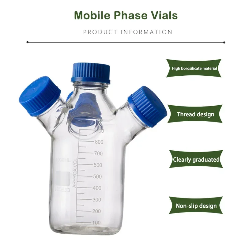 250ml-2000ml Screw Top Two/Three/Four necked Mobile Phase Vials Laboratory HPLC Liquid Chromatography Mobile Phase Solvent Vials
