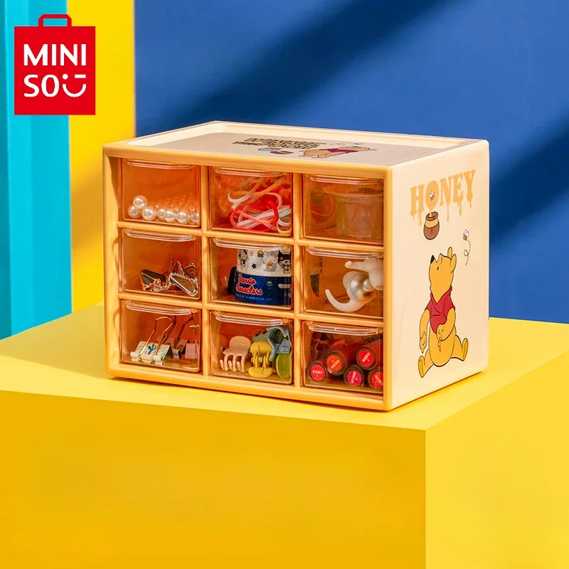 MINISO Cartoon Toy Story Series Alien Nine-Gong Grid Storage Box Pooh Bear Desktop Convenient Organizing Storage Box Girls Gifts