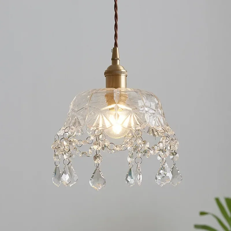 Nordic Minimalist Postmodern Window Bay Window Petal Single Head Brass Glass Chandelier
