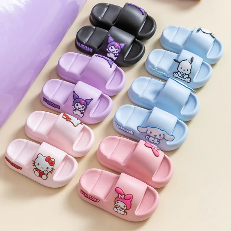 Cinnamoroll 2024 Sanrios KT Childrens Summer Cute One Word Drag Kuromi My Melody Home Anti Slip Soft Sole External Wear Sandals