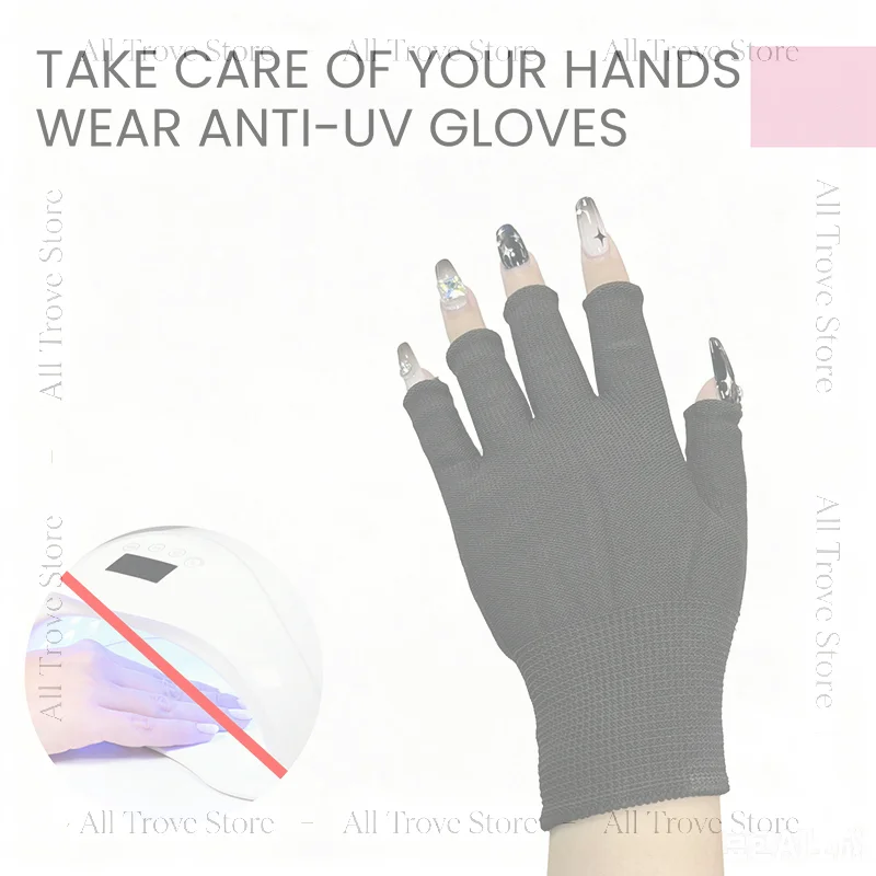 1 Pair Anti-UV Black Thin Nail Gloves UV Gel Shield Fingerless Manicure Tools for LED Lamp Nail Dryer