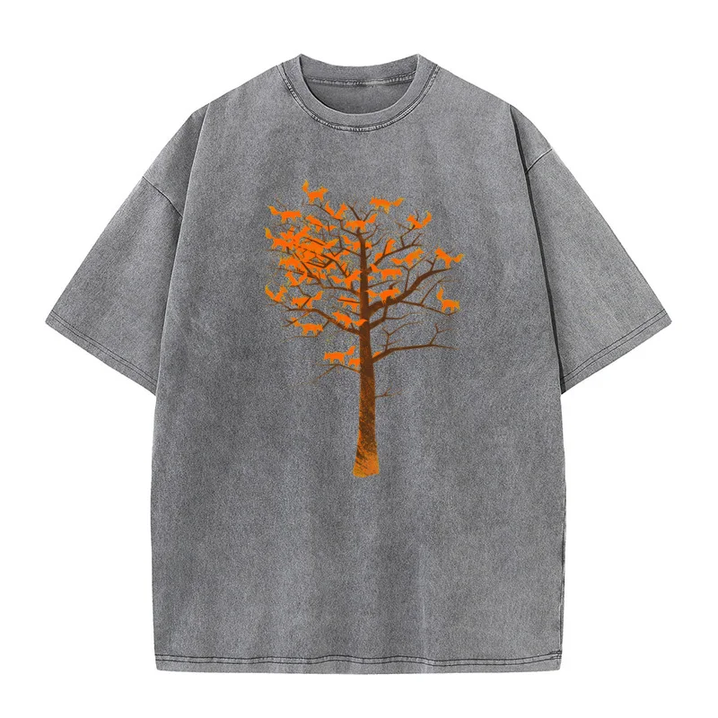 Tree Of Fox vintage T Shirt Graphic Short Sleeve Funky Crew Neck Pure Cotton Tops Tees Washed Tee-Shirt Gift Idea Mother Day image 4