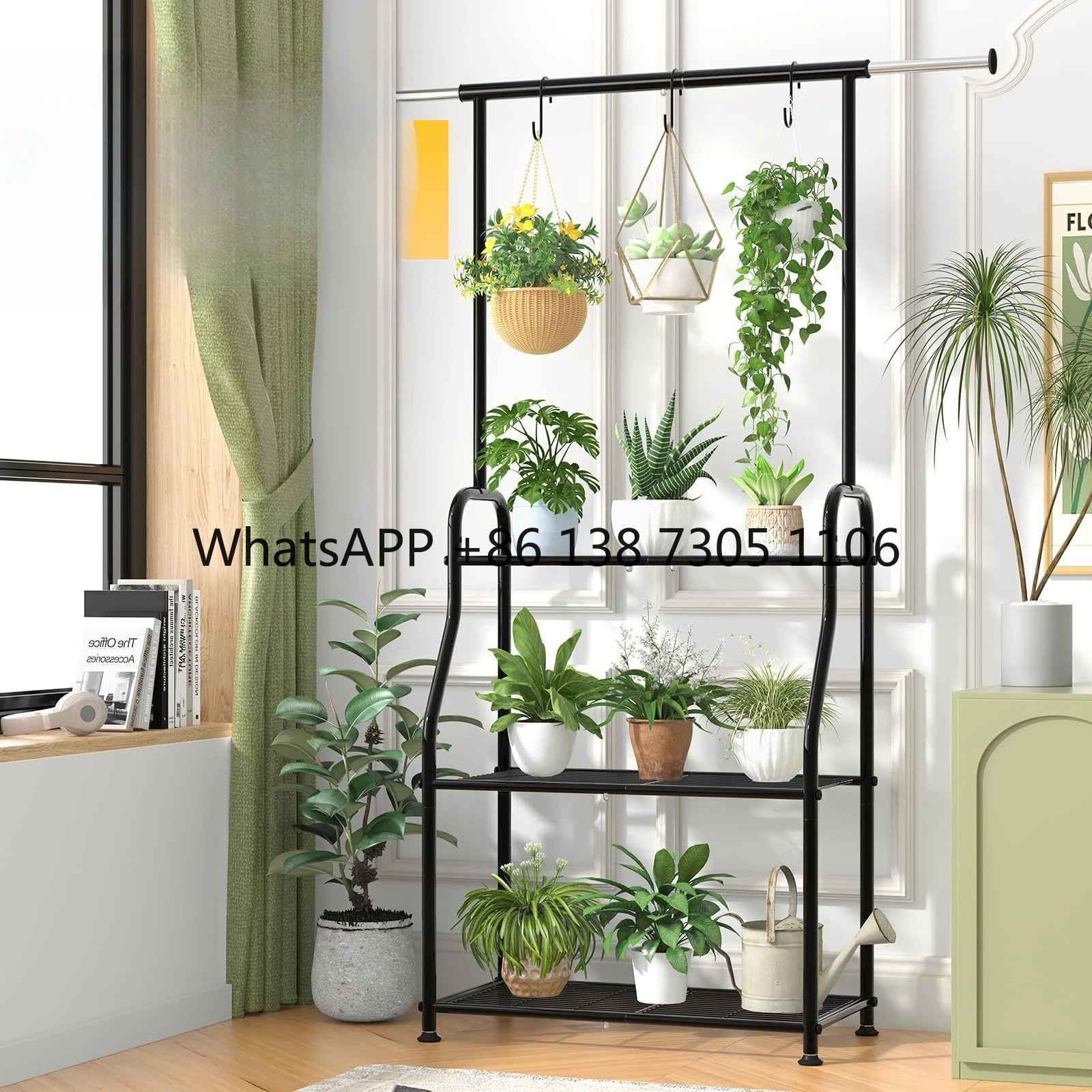 

Indoor Outdoor Plant Stand Heavy Duty Metal 3 Tier Hanging Plant Stand is suitable for multi-flower planter rack elevated