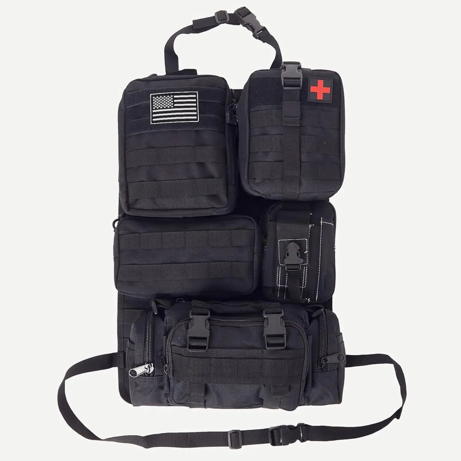 6 Piece Tactical Car Seat Back Organizer Set, Waterproof Oxford Cloth MOLLE Storage Bag with Multiple Pockets for SUV Truck Van