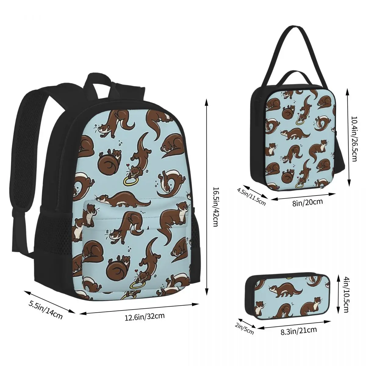 Otter Palooza Backpacks Boys Girls Bookbag Students School Bags Cartoon Kids Rucksack Lunch Bag Pen Bag Three-Piece Set