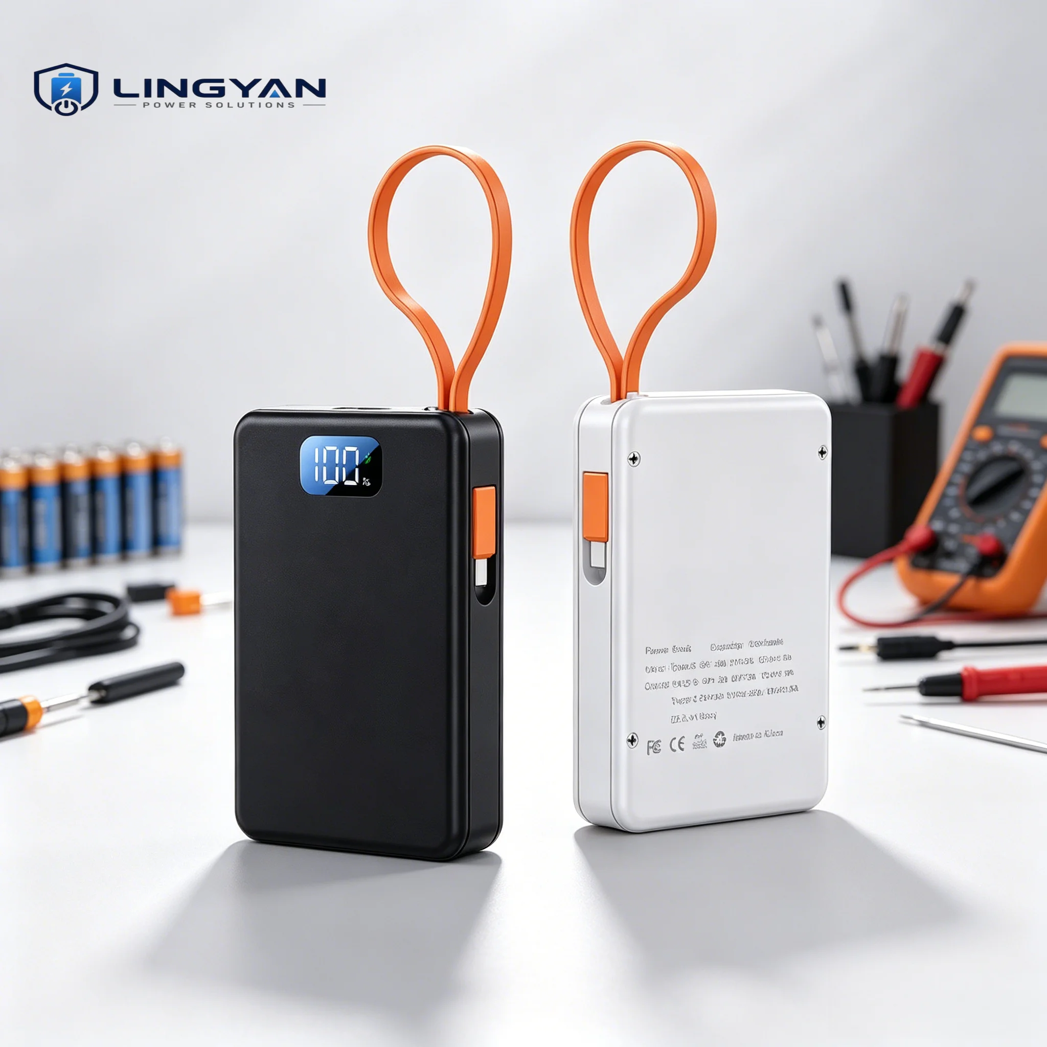Digital Display Empty Charging Case for 4pcs 18650 Cells, DIY Power Bank Shell Equipped Integrated Type-C Cable
