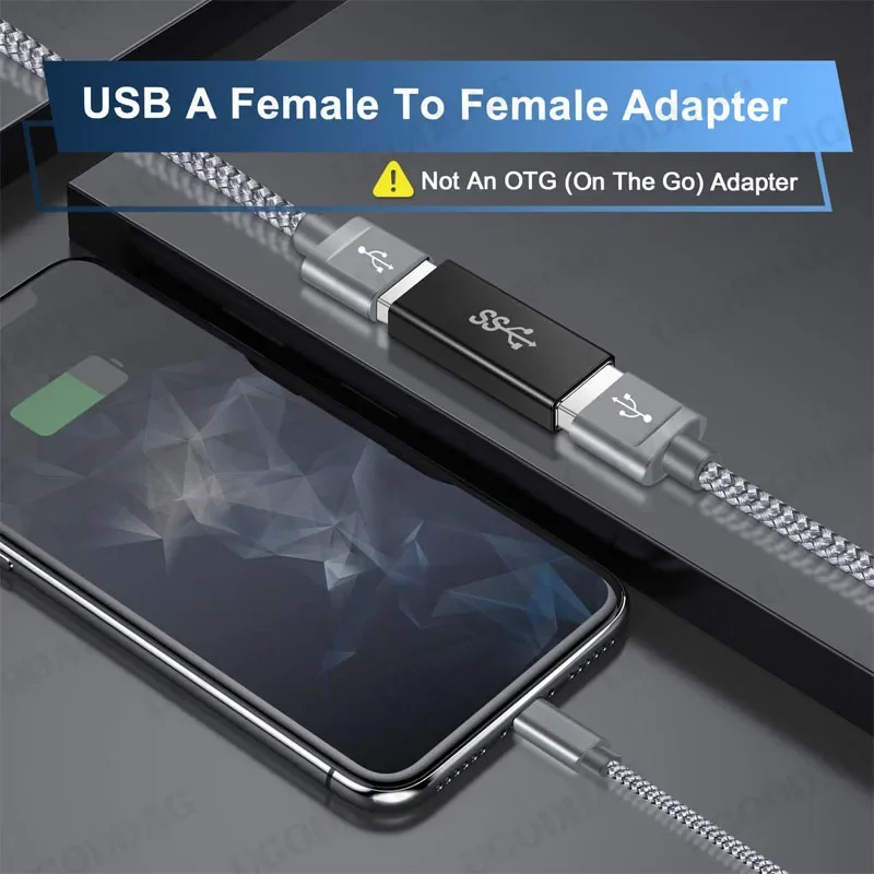 USB Female to Female Adapter USB 3.0 Male to Type A Male Cable Coupler for Connecting Two USB Male Ends Cord Extension Connector