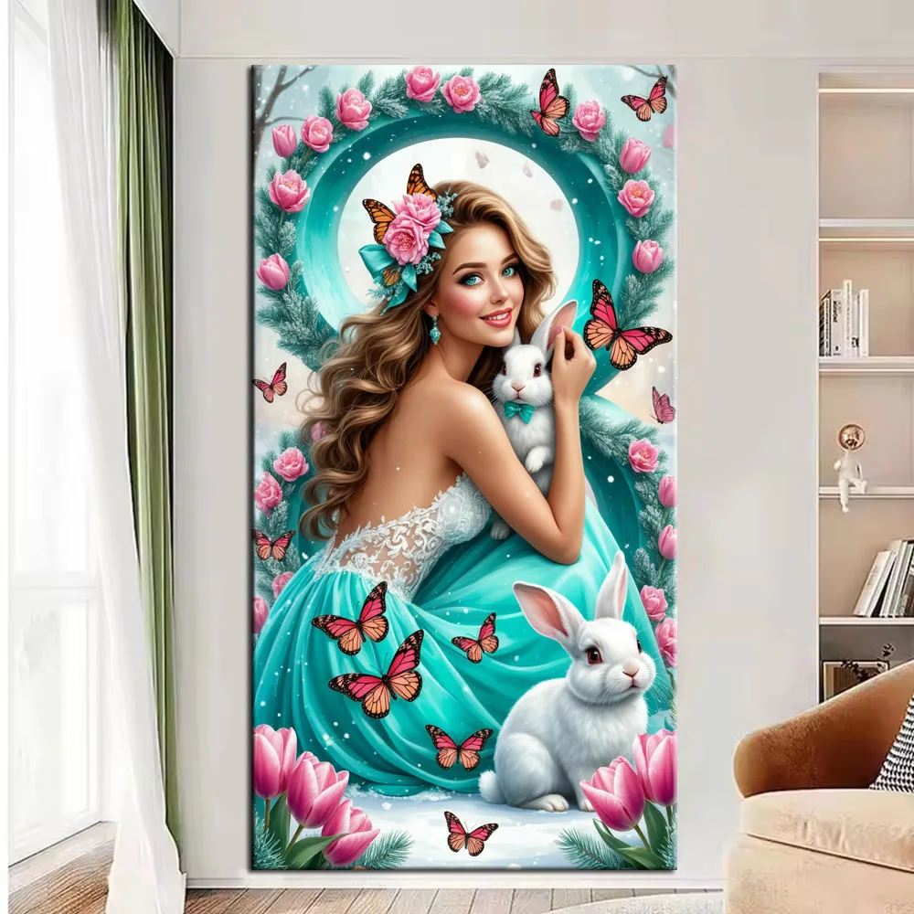5D DIY Diamond Painting Kit Beautiful Girl and Rabbit Picture Full Drills Diamond Mosaic Embroidery New Arrival Home Decor