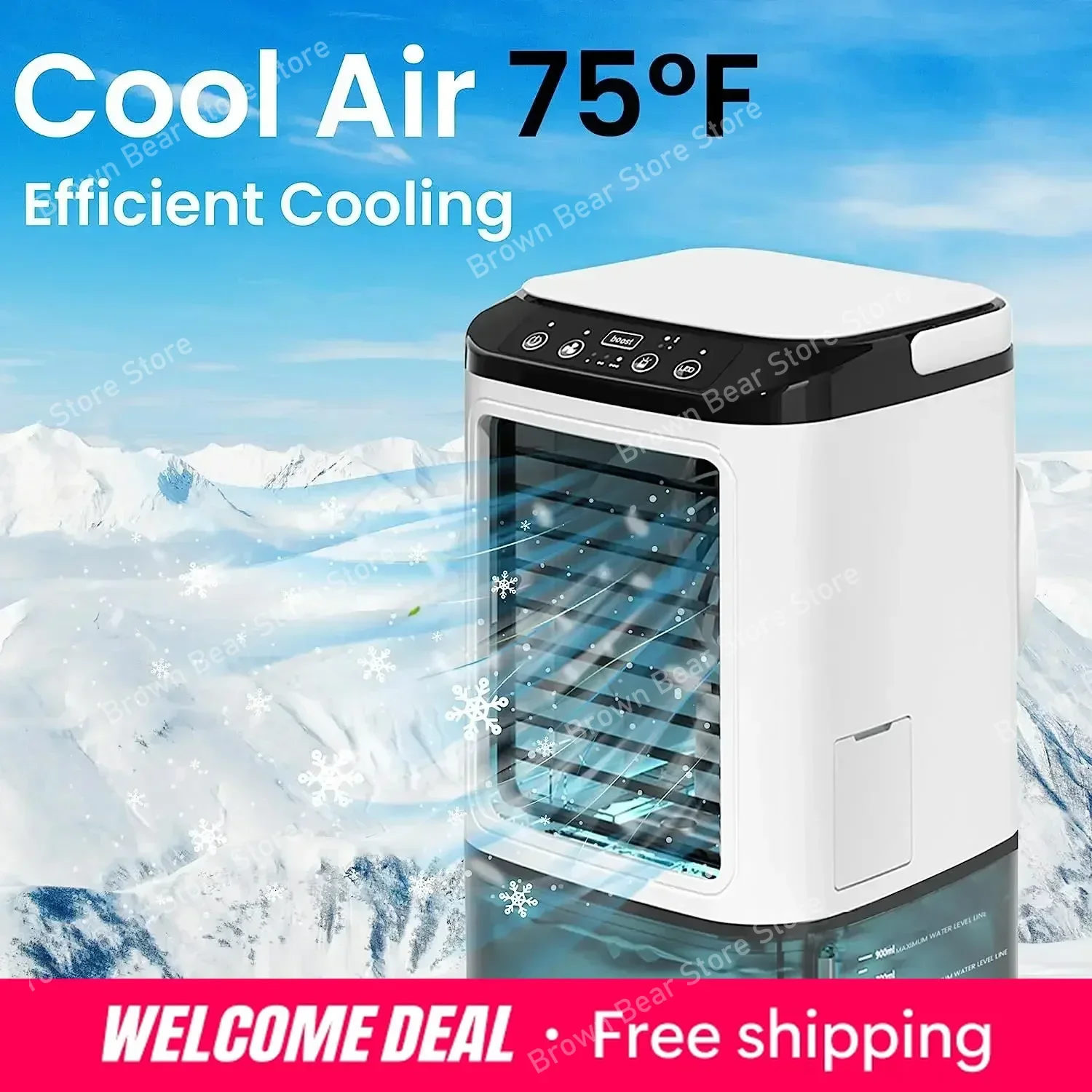 Ventilador Portátil con Aire Acondicionado, Doble Pulverización Ultrasónica, 3 Velocidades, Silencioso, con Luz Nocturna, para el Hogar