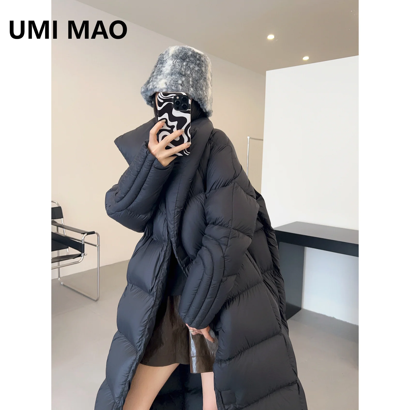 

UMI MAO Velvet 320-335g Zero Pressure Puff Long 90 White Duck Velvet Winter Women's Warm Thick Down Jacket Femme