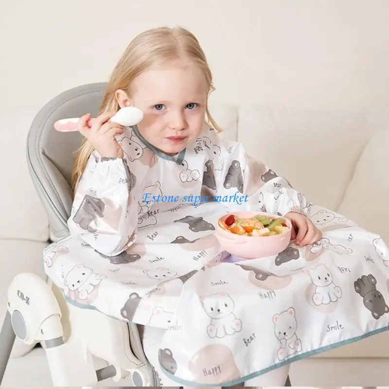 

090B Long Sleeve Bibs Easy to Clean Baby Bibs for Eating High Chair Catch All Sleeved