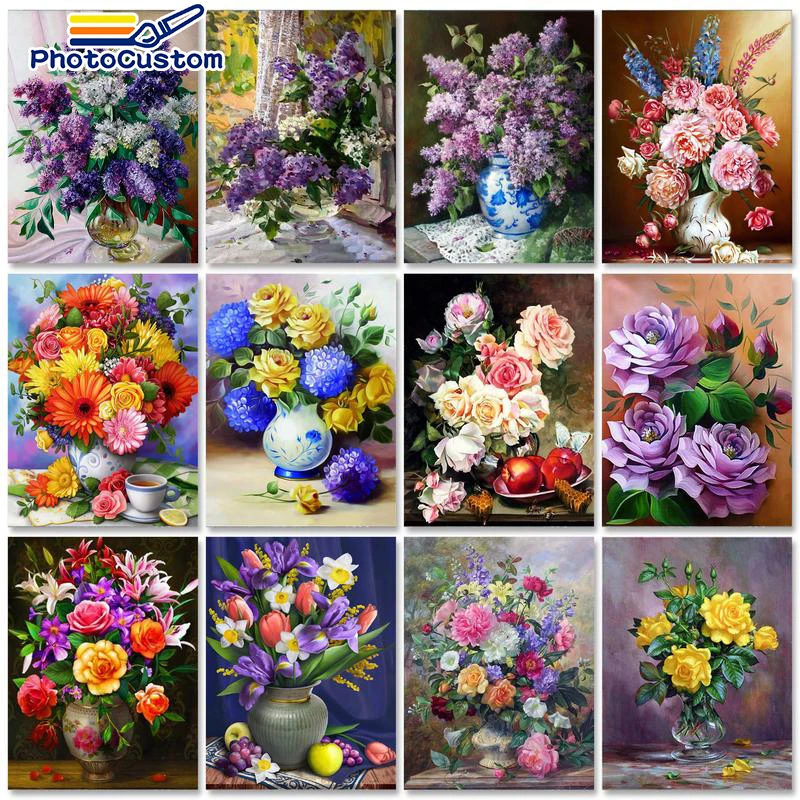 PhotoCustom 60x75 cm Dipingere con i numeri Artigianato Immagine Disegno Fiori Immagini fai da te con i numeri Per adulti Decorazioni per la casa