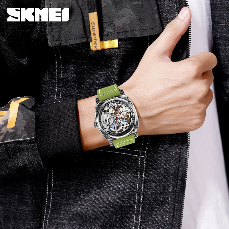 SKMEI-relojes mecánicos para Hombre, pulsera totalmente automática, ahuecada, de lujo, a la moda